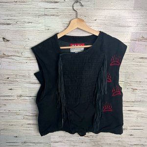 Vintage kazaaze black bear paw vest fringe size  large
